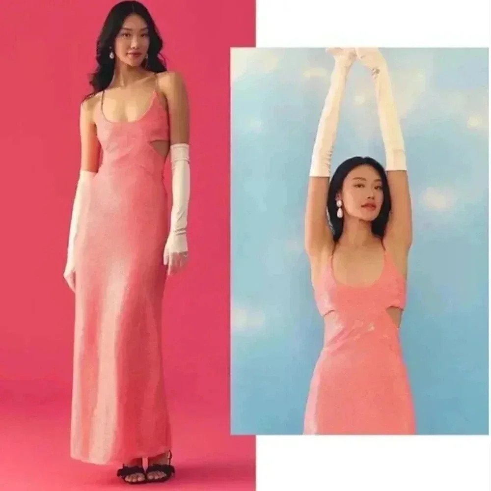 NWT Anthropologie Love The Label Sequin Scoop-Neck Cutout Barbie Dress Medium